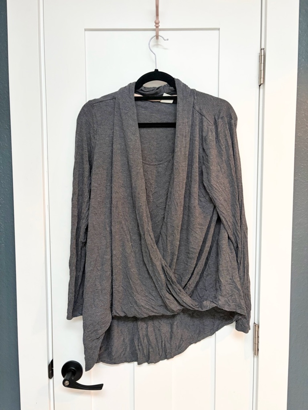 Soma Grey Long Sleeve Faux Wrap Top